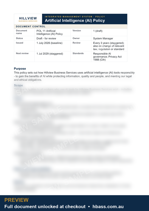 Hillview AI Policy - sample preview (branded, partially blurred)