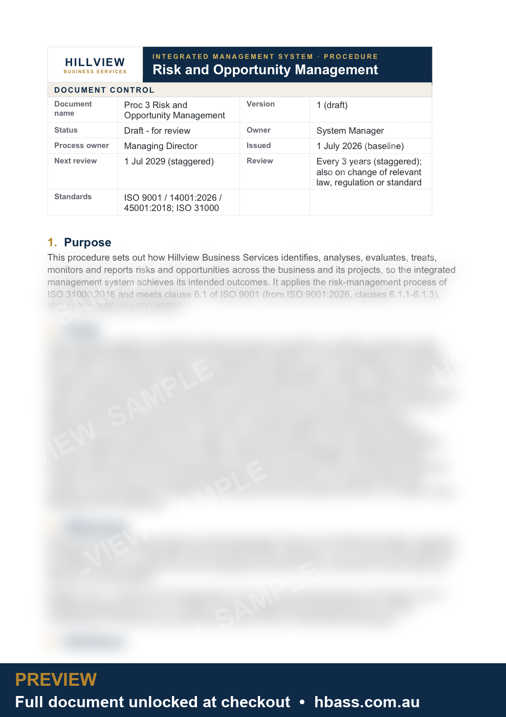 Hillview Risk and Opportunity Management Procedure - sample preview