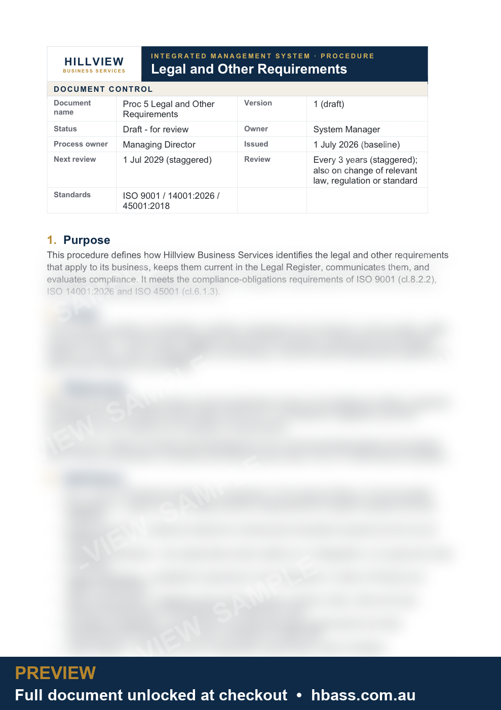 Hillview Legal and Other Requirements Procedure - sample preview