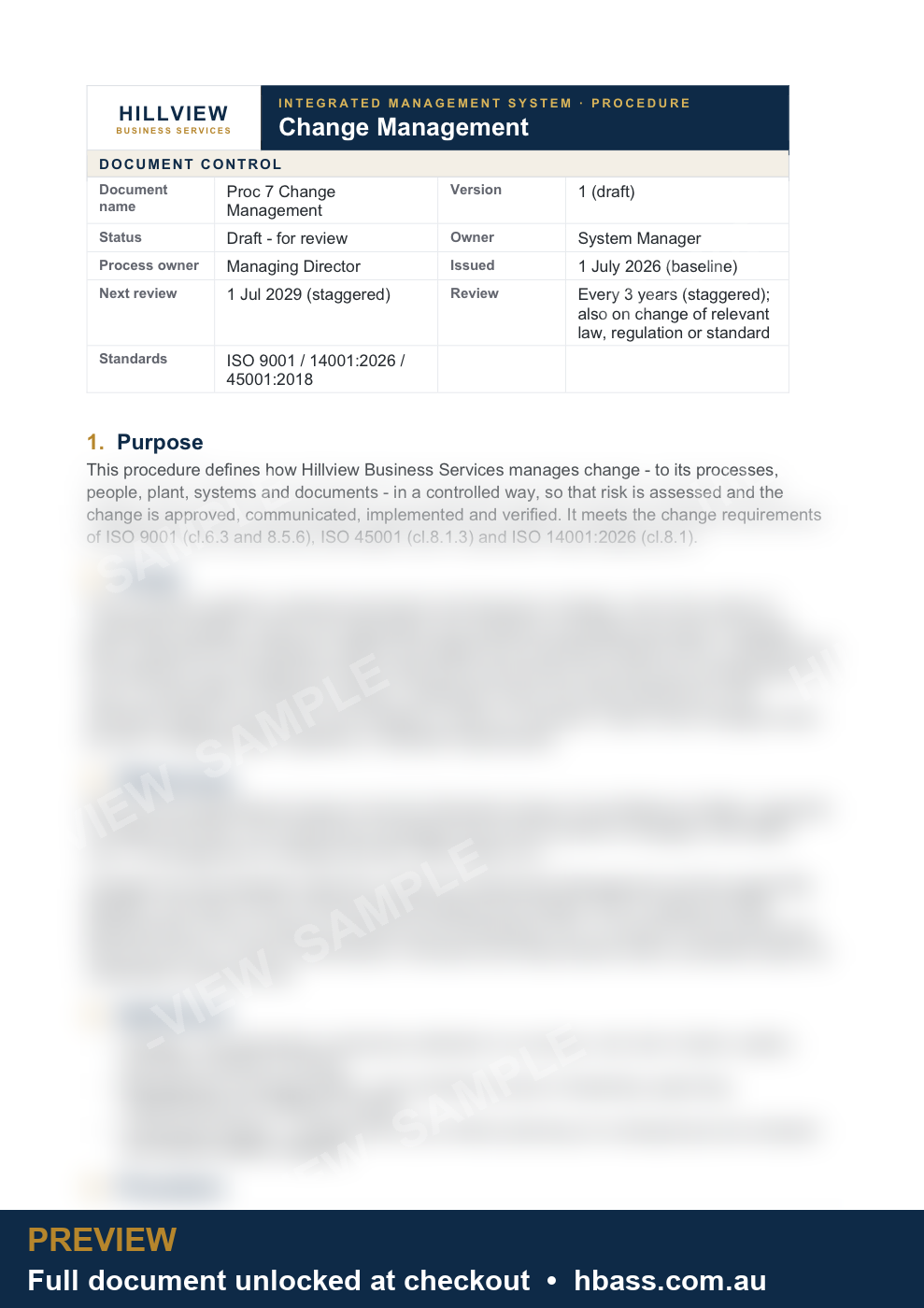 Hillview Change Management Procedure - sample preview