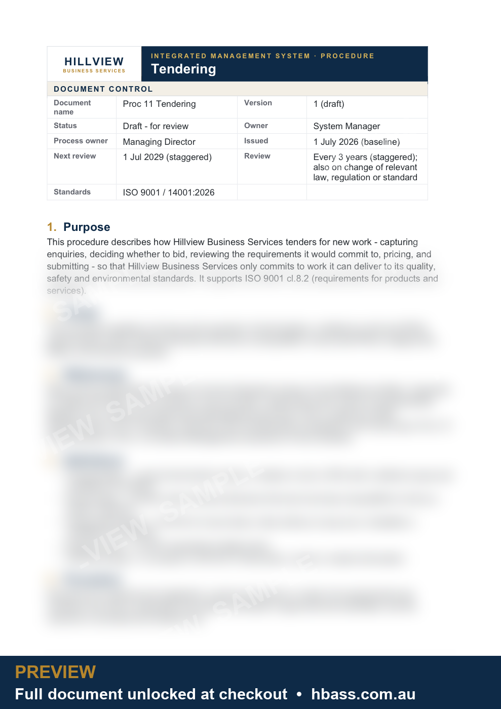 Hillview Tendering Procedure - sample preview