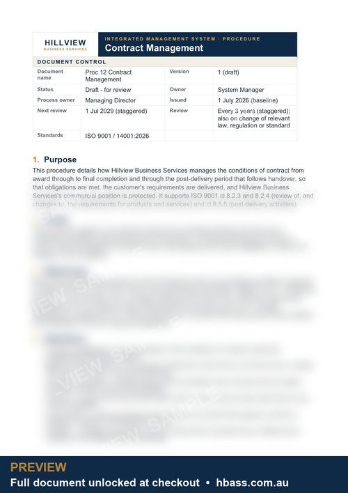 Hillview Contract Management Procedure - sample preview