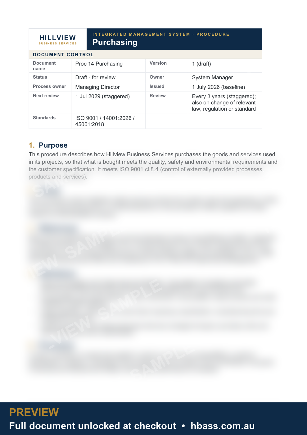 Hillview Purchasing Procedure - sample preview