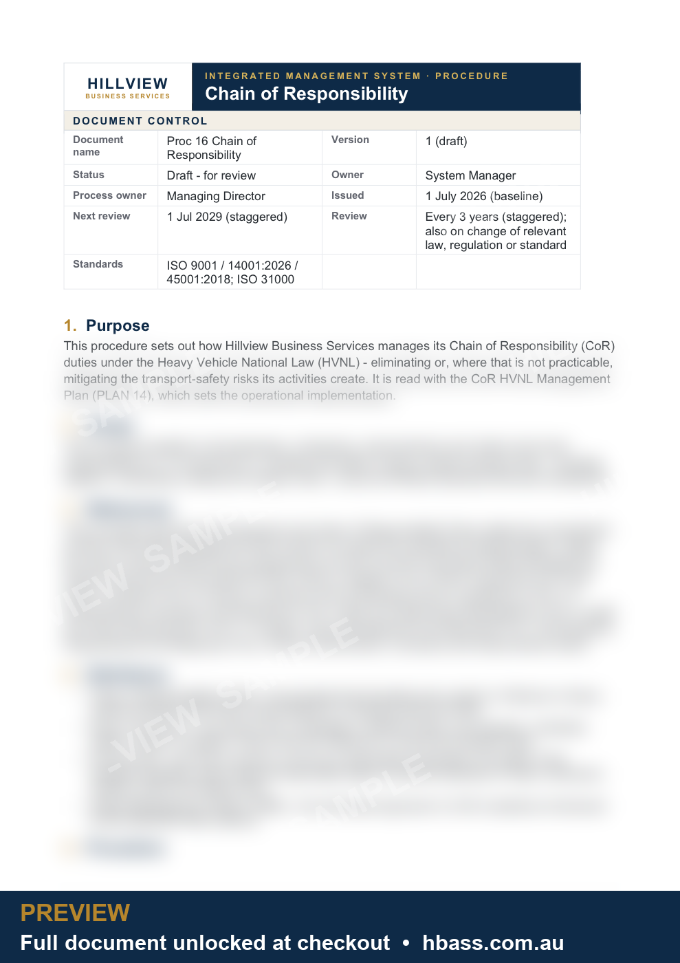 Hillview Chain of Responsibility Procedure - sample preview