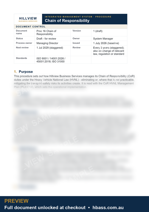 Hillview Chain of Responsibility Procedure - sample preview