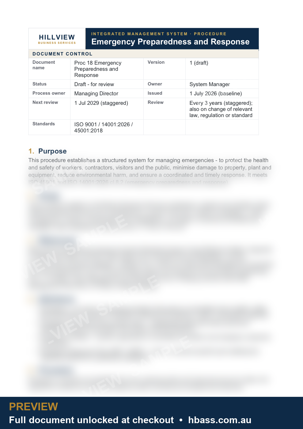 Hillview Emergency Preparedness Procedure - sample preview
