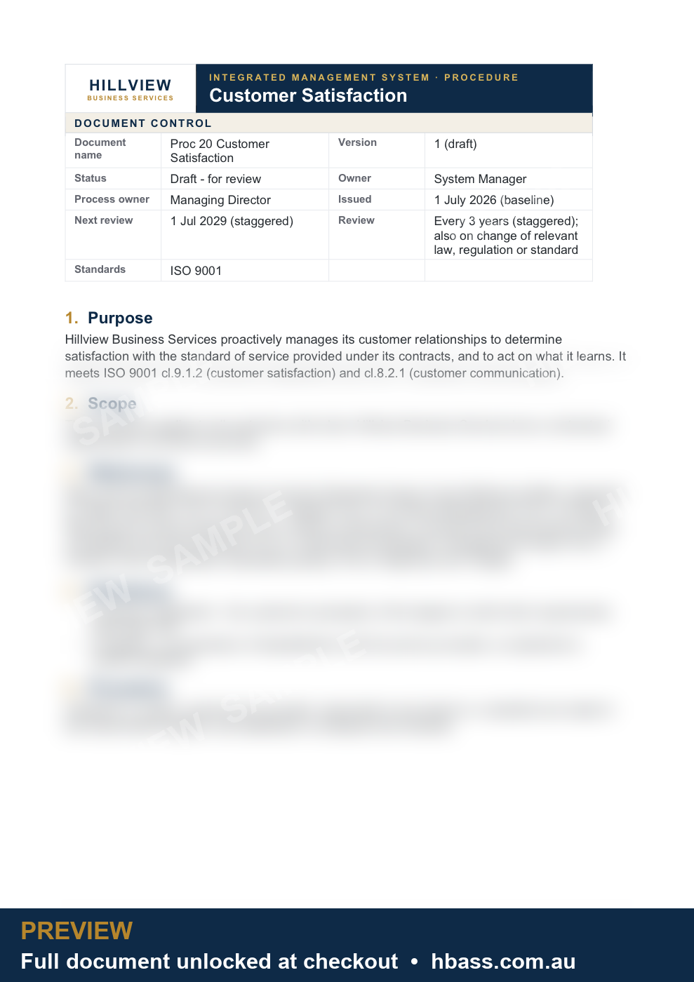 Hillview Customer Satisfaction Procedure - sample preview