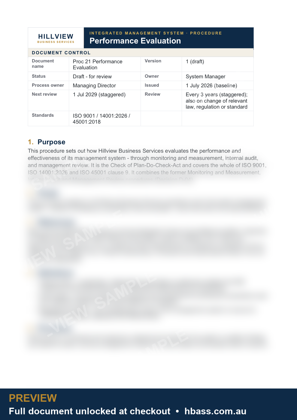 Hillview Performance Evaluation Procedure - sample preview