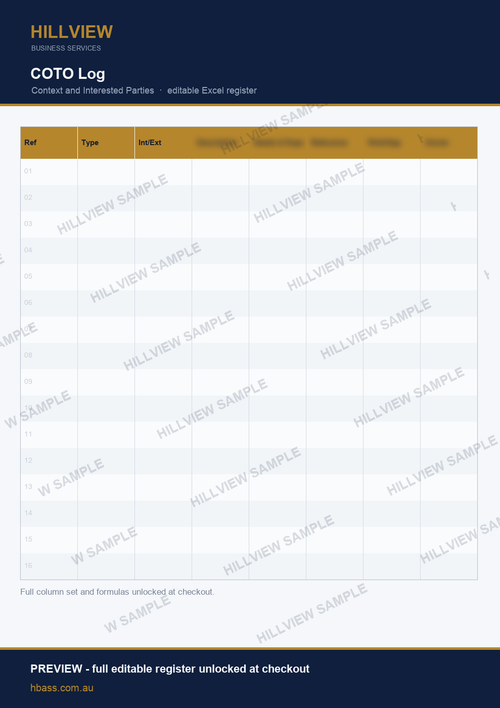 COTO Log register - preview