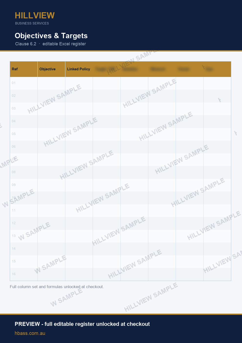 Objectives and Targets Register - preview