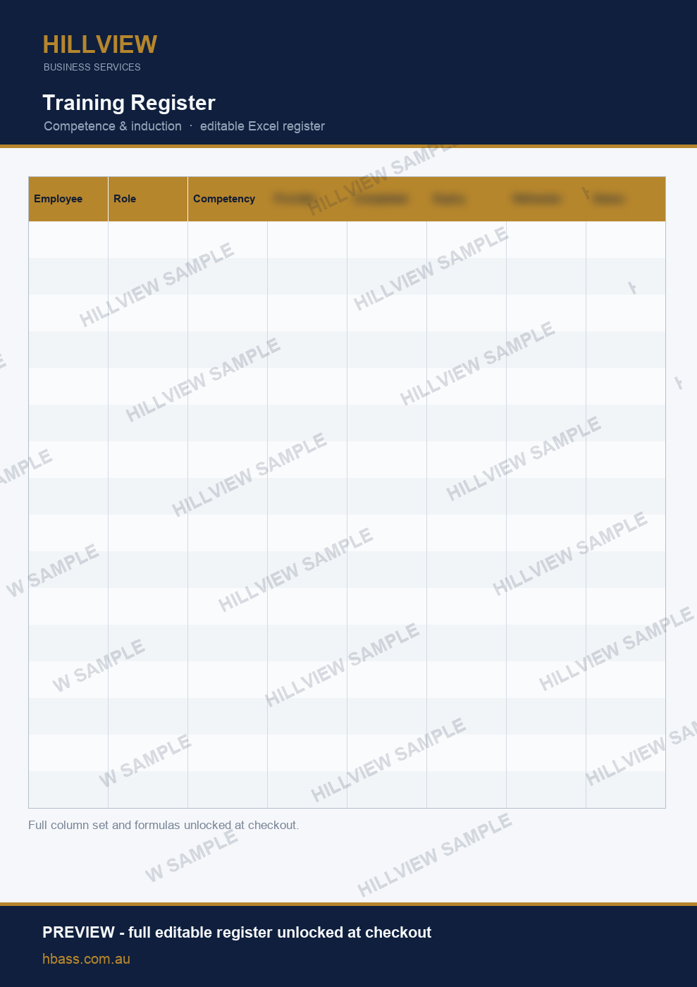 Training Register - preview