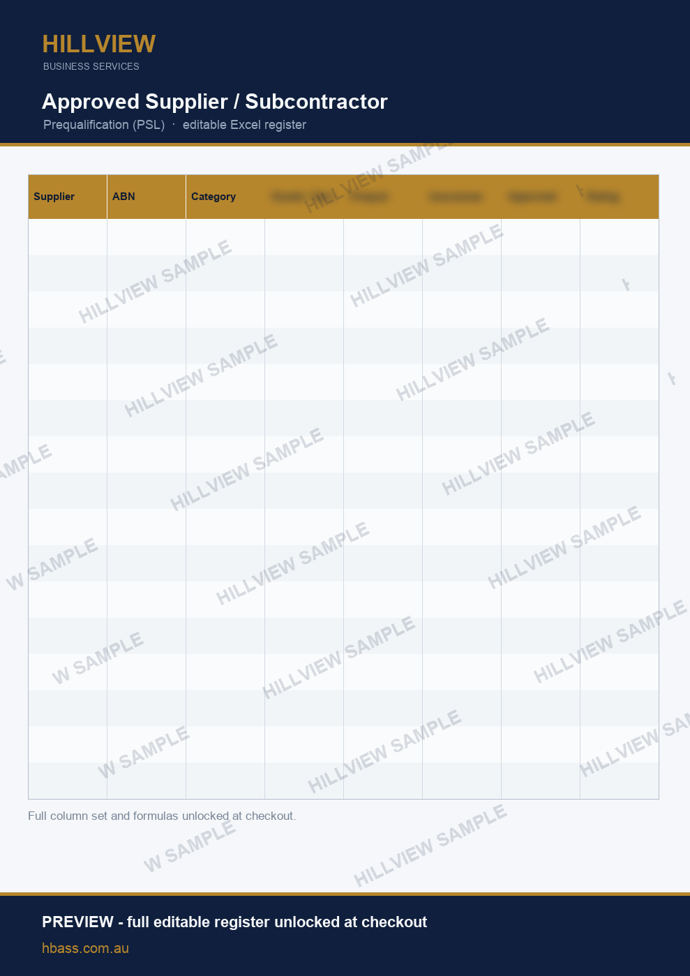 Approved Supplier and Subcontractor Register - preview