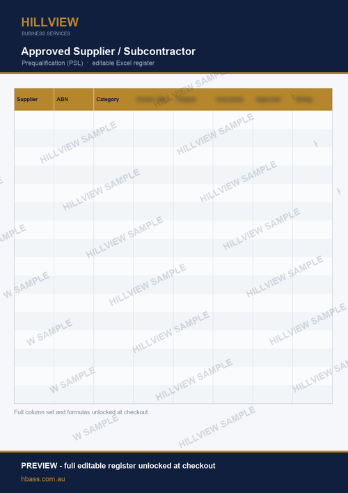 Approved Supplier and Subcontractor Register - preview