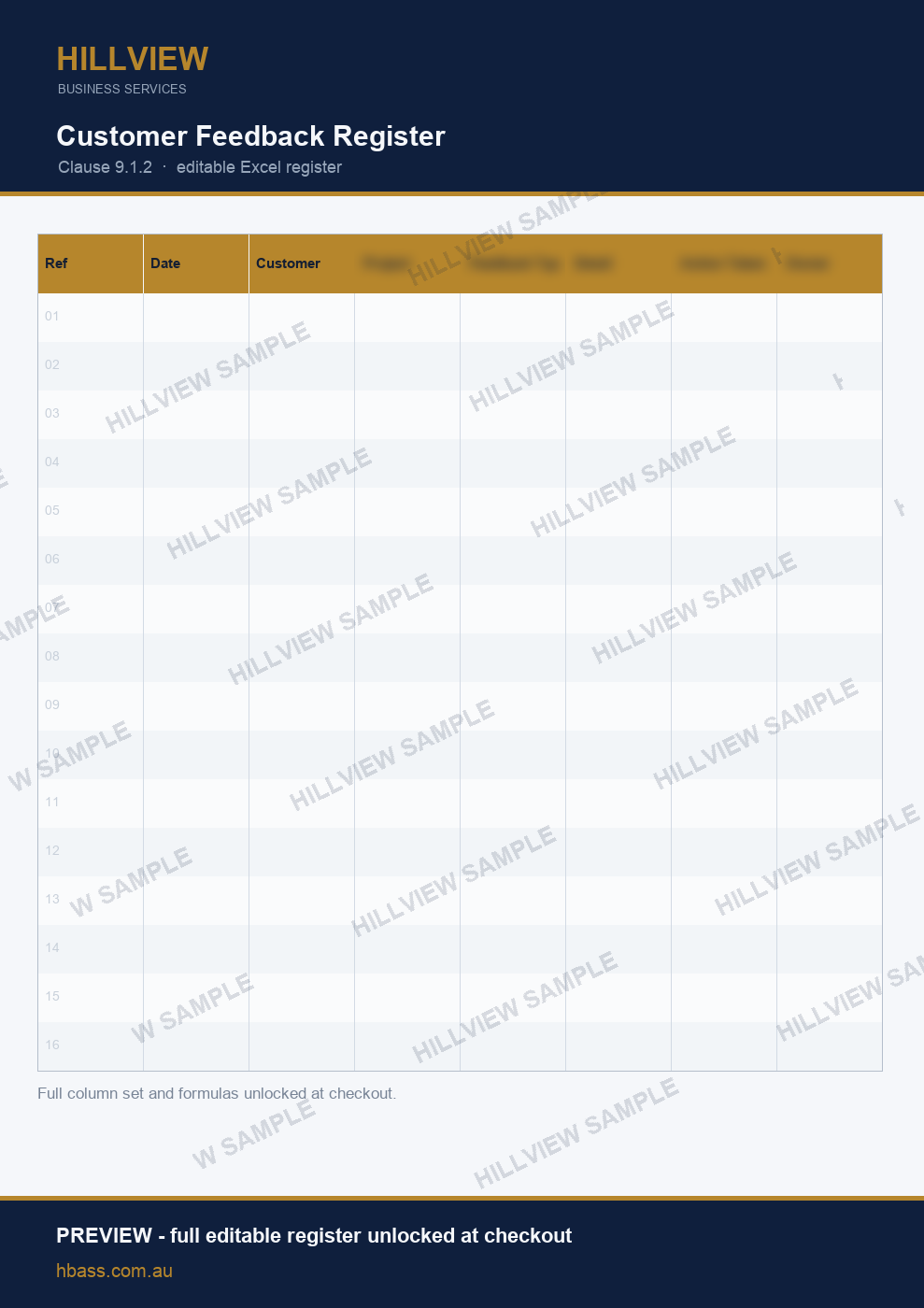Customer Feedback Register - preview